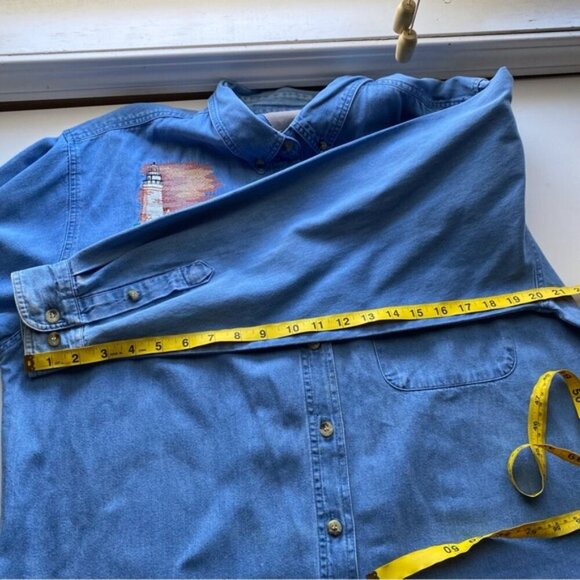 Vintage Enza Denim Button-Up Shirt Embroidery Woman XL Coastal Beach Coquette - Picture 12 of 14